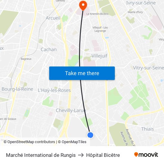 Marché International de Rungis to Hôpital Bicêtre map