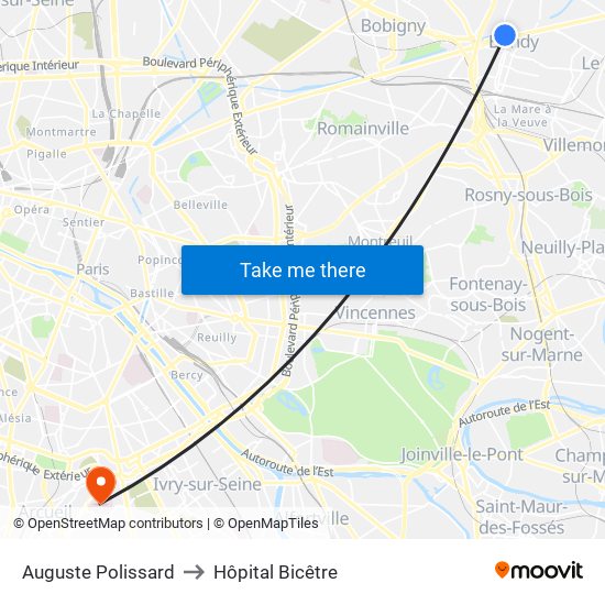 Auguste Polissard to Hôpital Bicêtre map