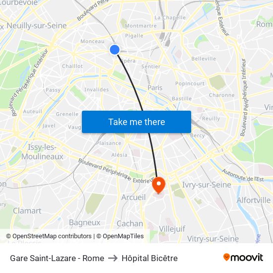 Gare Saint-Lazare - Rome to Hôpital Bicêtre map
