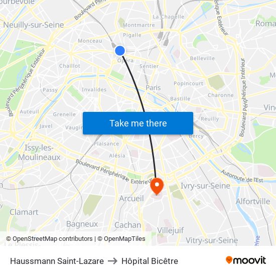 Haussmann Saint-Lazare to Hôpital Bicêtre map