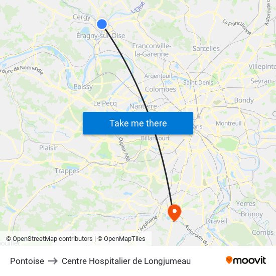 Pontoise to Centre Hospitalier de Longjumeau map