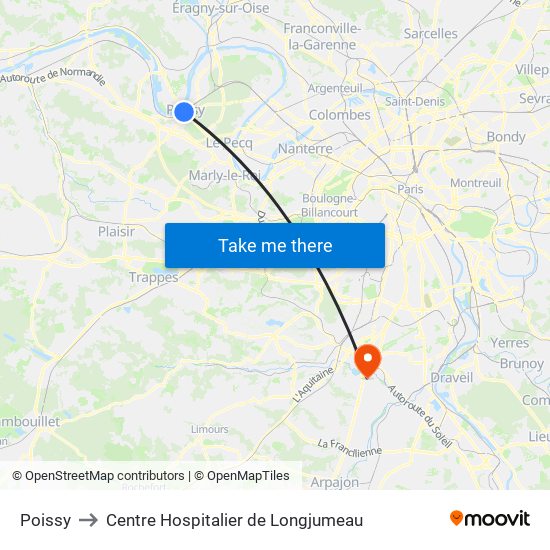 Poissy to Centre Hospitalier de Longjumeau map