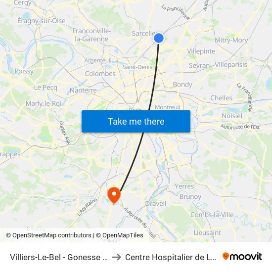 Villiers-Le-Bel - Gonesse - Arnouville to Centre Hospitalier de Longjumeau map