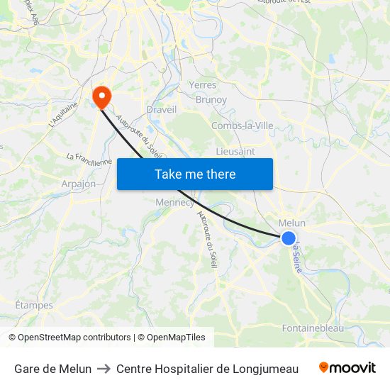 Gare de Melun to Centre Hospitalier de Longjumeau map