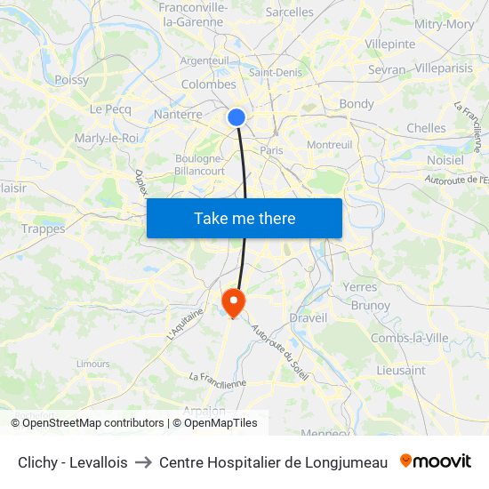 Clichy - Levallois to Centre Hospitalier de Longjumeau map