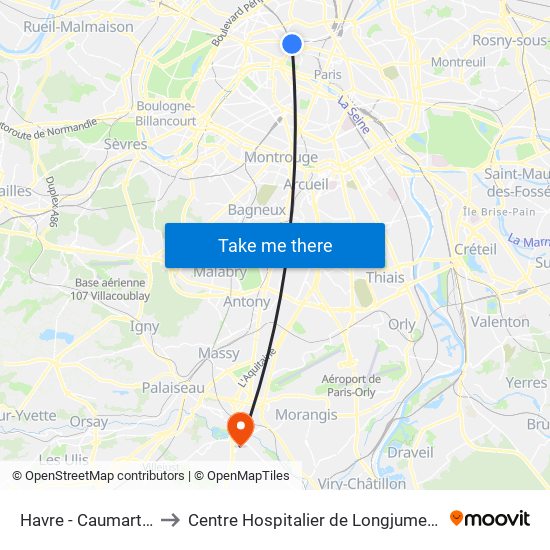 Havre - Caumartin to Centre Hospitalier de Longjumeau map