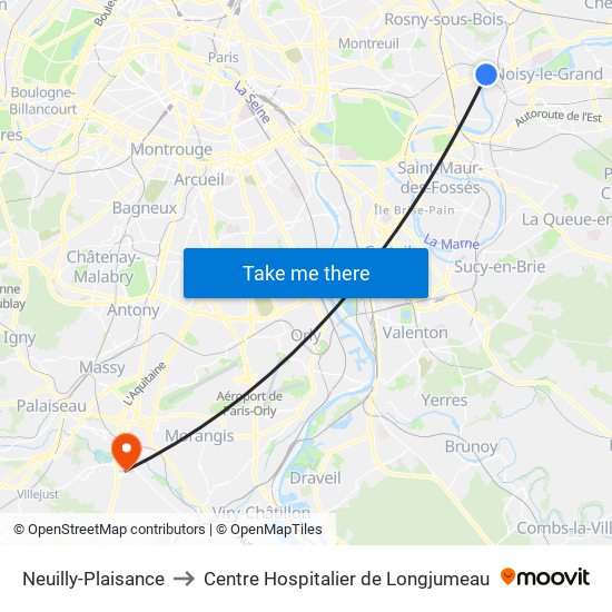 Neuilly-Plaisance to Centre Hospitalier de Longjumeau map