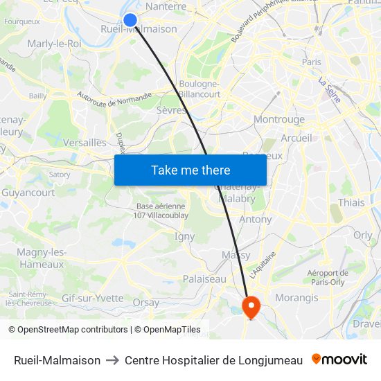 Rueil-Malmaison to Centre Hospitalier de Longjumeau map