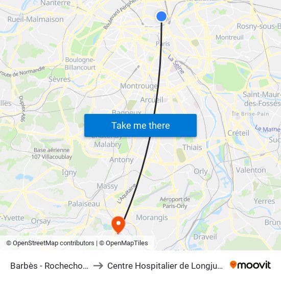 Barbès - Rochechouart to Centre Hospitalier de Longjumeau map