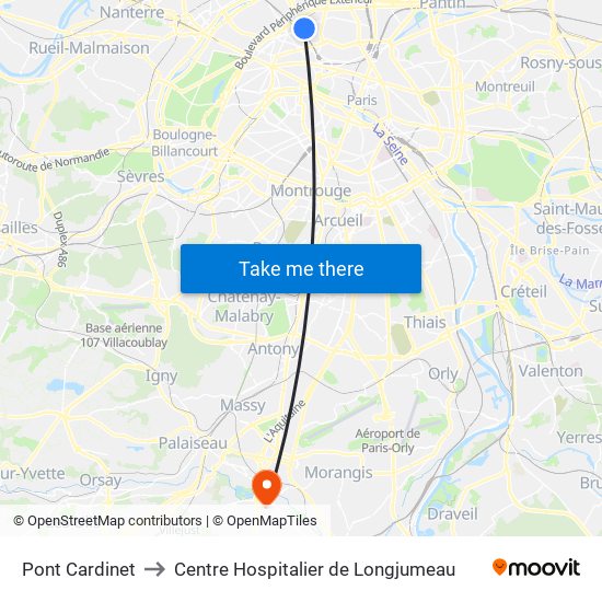 Pont Cardinet to Centre Hospitalier de Longjumeau map