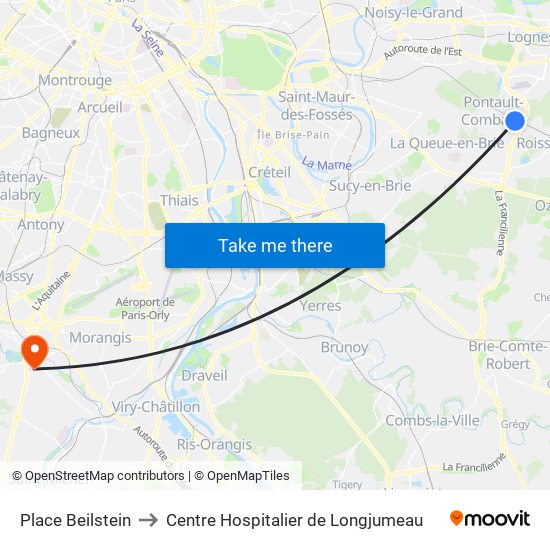 Place Beilstein to Centre Hospitalier de Longjumeau map