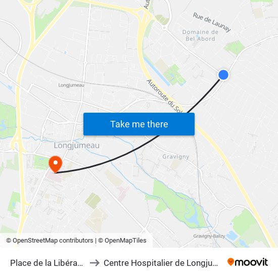 Place de la Libération to Centre Hospitalier de Longjumeau map