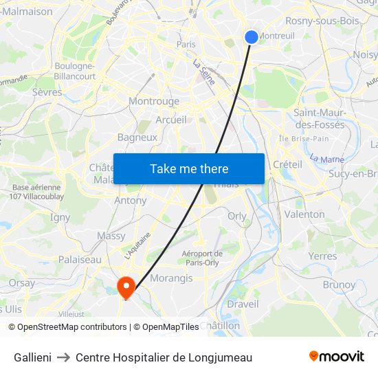 Gallieni to Centre Hospitalier de Longjumeau map