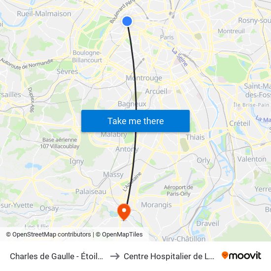 Charles de Gaulle - Étoile - Wagram to Centre Hospitalier de Longjumeau map