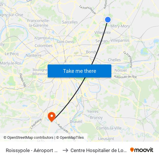Roissypole - Aéroport Cdg1 (D1) to Centre Hospitalier de Longjumeau map