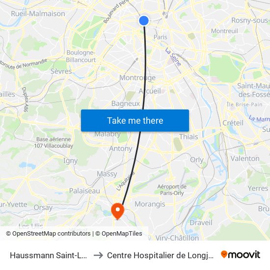 Haussmann Saint-Lazare to Centre Hospitalier de Longjumeau map