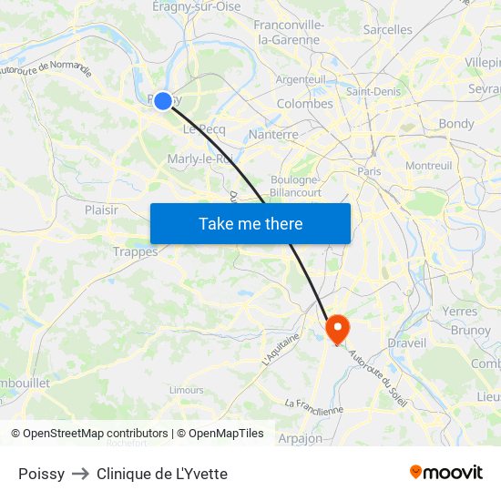 Poissy to Clinique de L'Yvette map