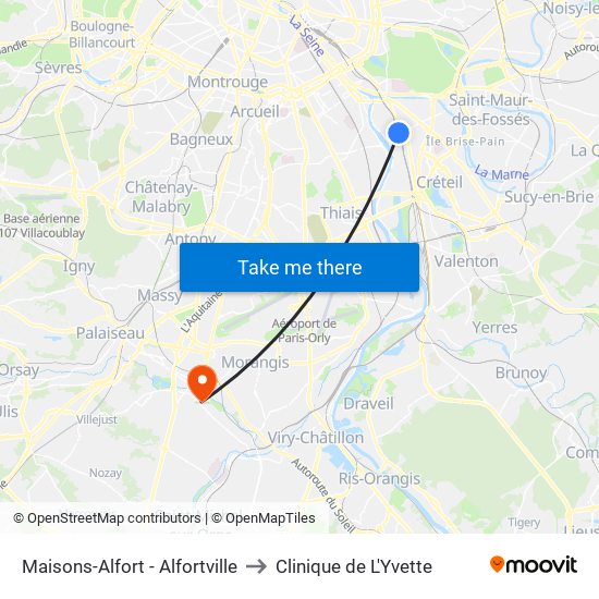 Maisons-Alfort - Alfortville to Clinique de L'Yvette map
