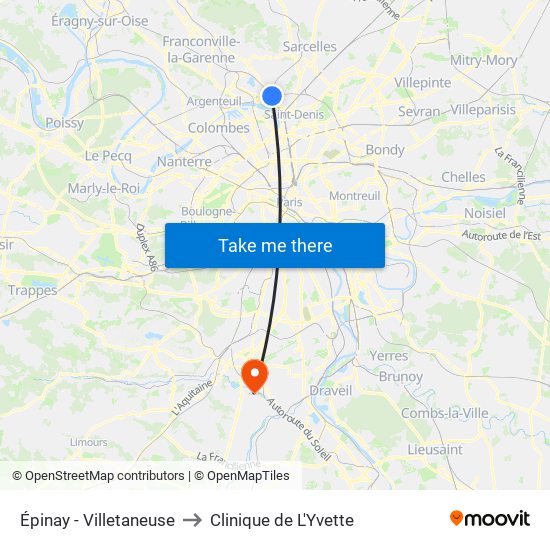 Épinay - Villetaneuse to Clinique de L'Yvette map