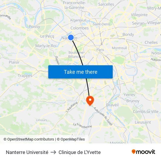 Nanterre Université to Clinique de L'Yvette map