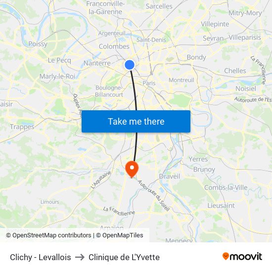 Clichy - Levallois to Clinique de L'Yvette map