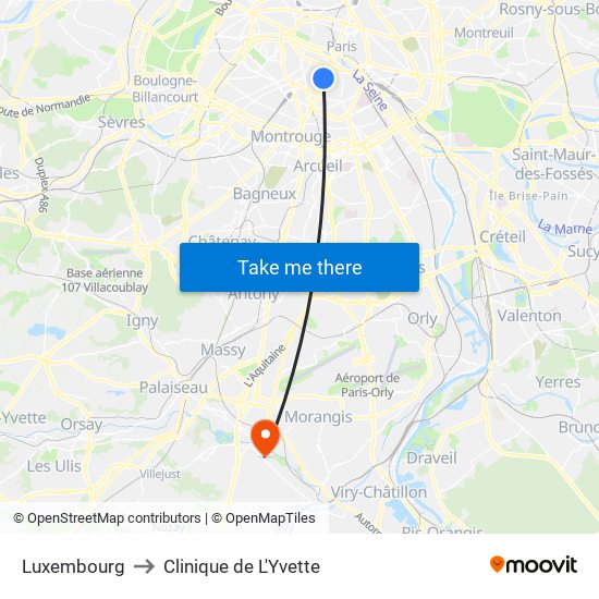 Luxembourg to Clinique de L'Yvette map