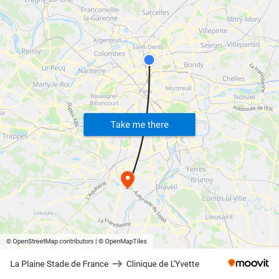 La Plaine Stade de France to Clinique de L'Yvette map