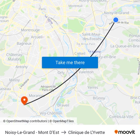 Noisy-Le-Grand - Mont D'Est to Clinique de L'Yvette map