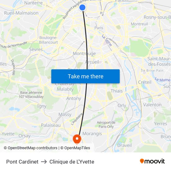 Pont Cardinet to Clinique de L'Yvette map