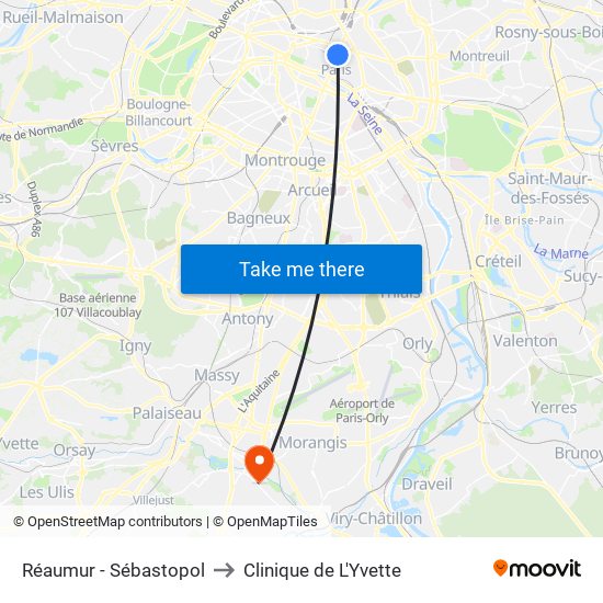 Réaumur - Sébastopol to Clinique de L'Yvette map