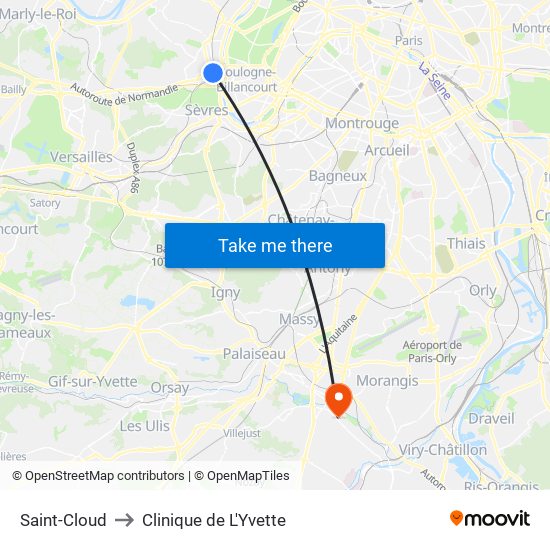 Saint-Cloud to Clinique de L'Yvette map