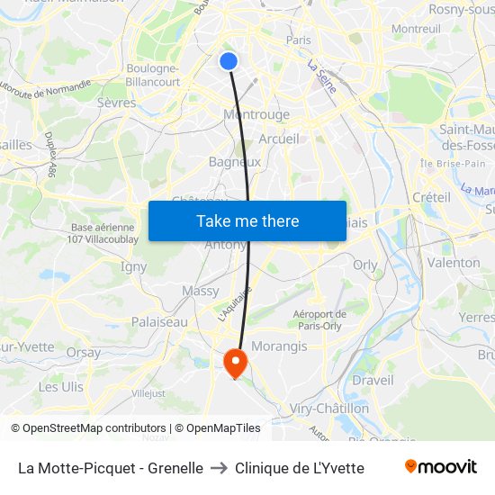 La Motte-Picquet - Grenelle to Clinique de L'Yvette map