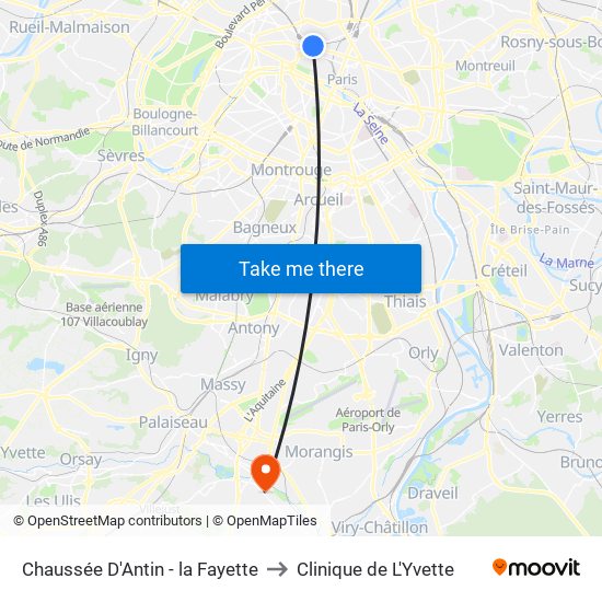 Chaussée D'Antin - la Fayette to Clinique de L'Yvette map