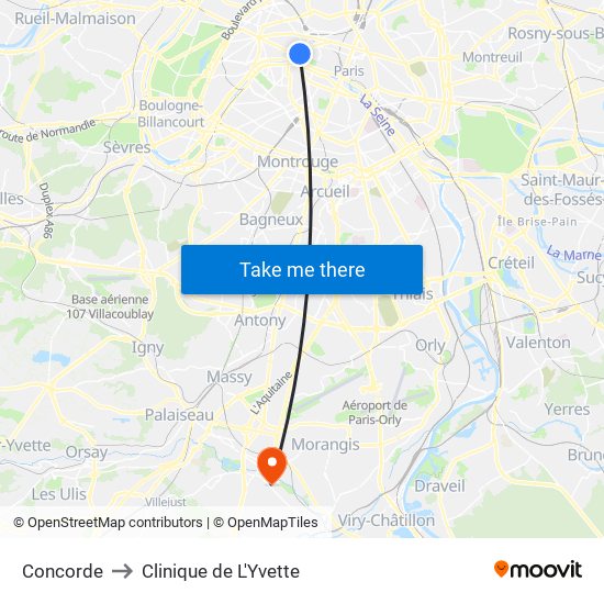 Concorde to Clinique de L'Yvette map