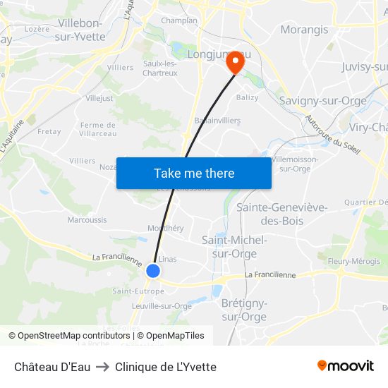 Château D'Eau to Clinique de L'Yvette map