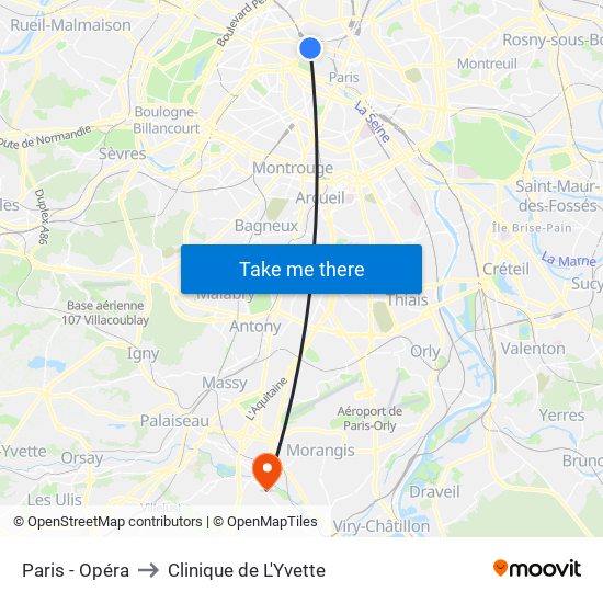Paris - Opéra to Clinique de L'Yvette map