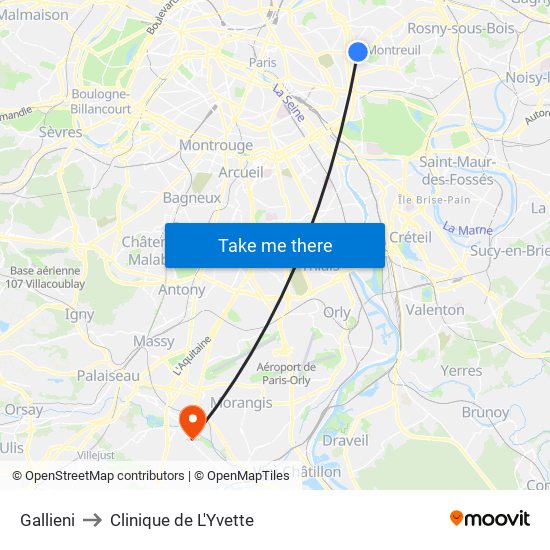 Gallieni to Clinique de L'Yvette map