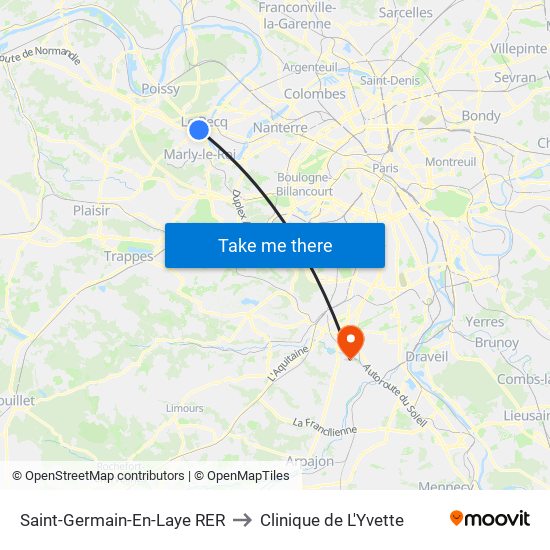 Saint-Germain-En-Laye RER to Clinique de L'Yvette map