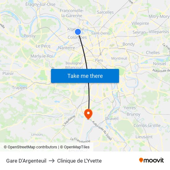 Gare D'Argenteuil to Clinique de L'Yvette map