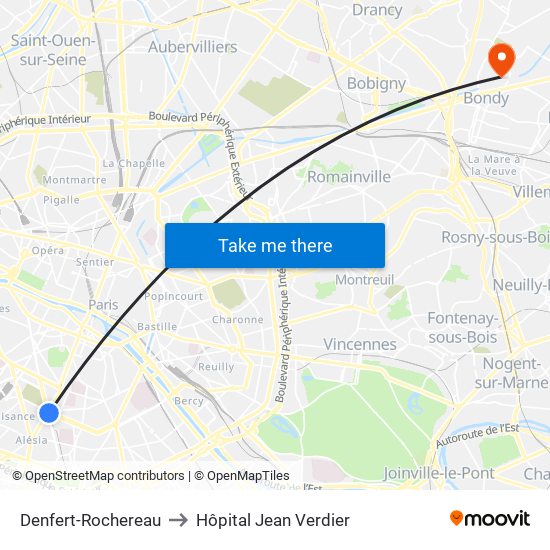 Denfert-Rochereau to Hôpital Jean Verdier map