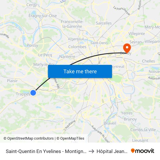 Saint-Quentin En Yvelines - Montigny-Le-Bretonneux to Hôpital Jean Verdier map