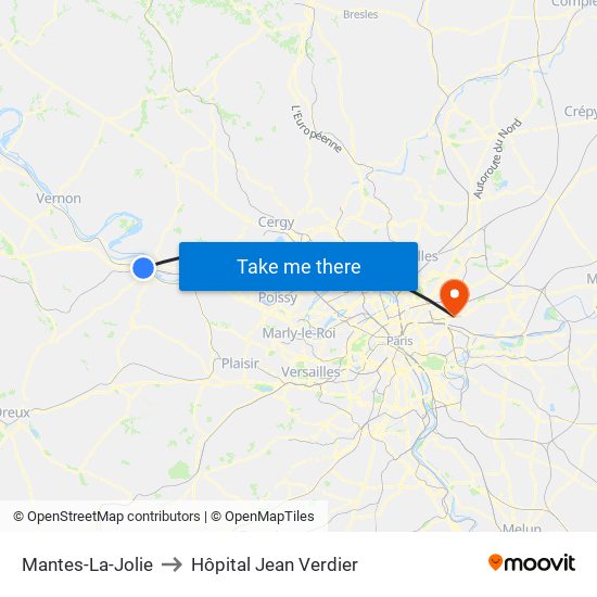 Mantes-La-Jolie to Hôpital Jean Verdier map