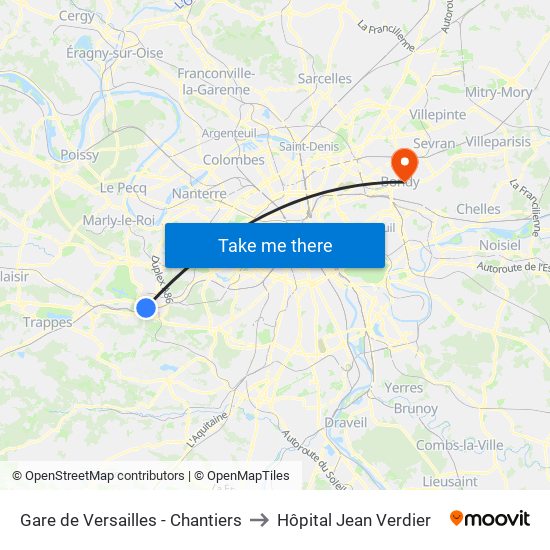 Gare de Versailles - Chantiers to Hôpital Jean Verdier map