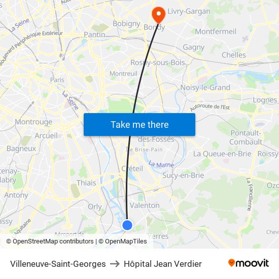 Villeneuve-Saint-Georges to Hôpital Jean Verdier map
