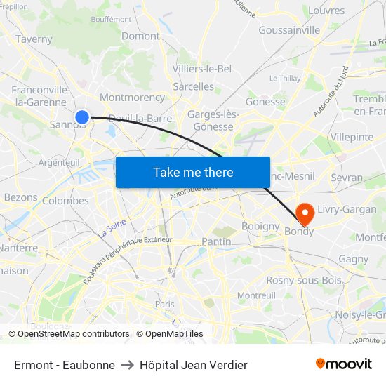 Ermont - Eaubonne to Hôpital Jean Verdier map