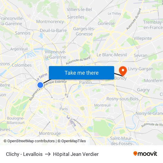 Clichy - Levallois to Hôpital Jean Verdier map