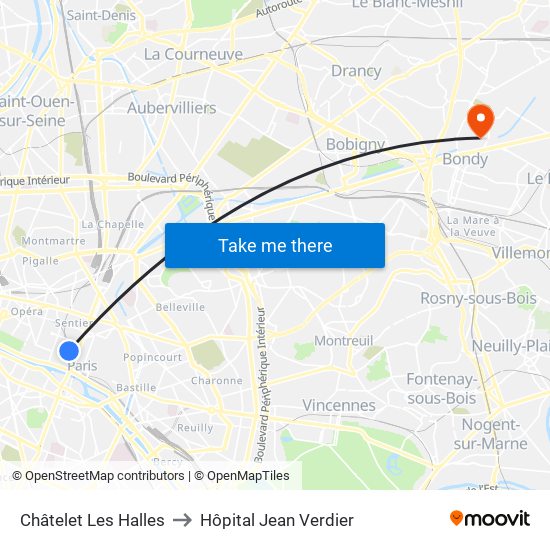 Châtelet Les Halles to Hôpital Jean Verdier map