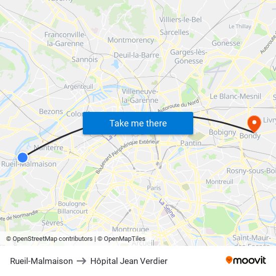 Rueil-Malmaison to Hôpital Jean Verdier map