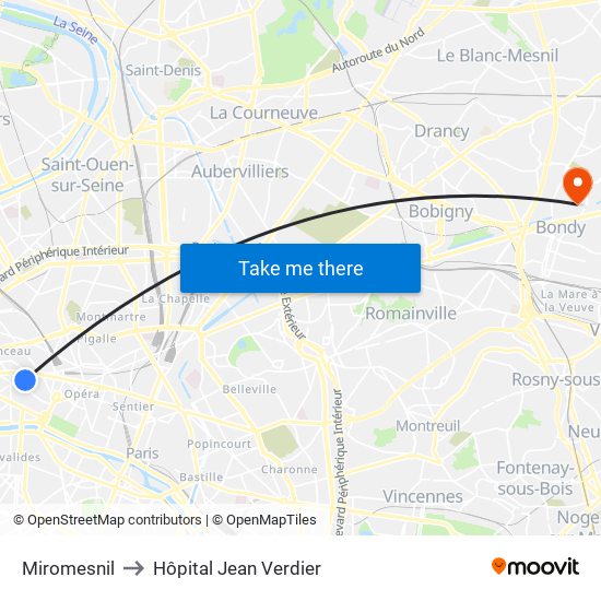 Miromesnil to Hôpital Jean Verdier map