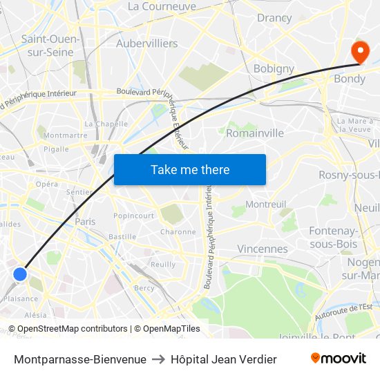 Montparnasse-Bienvenue to Hôpital Jean Verdier map